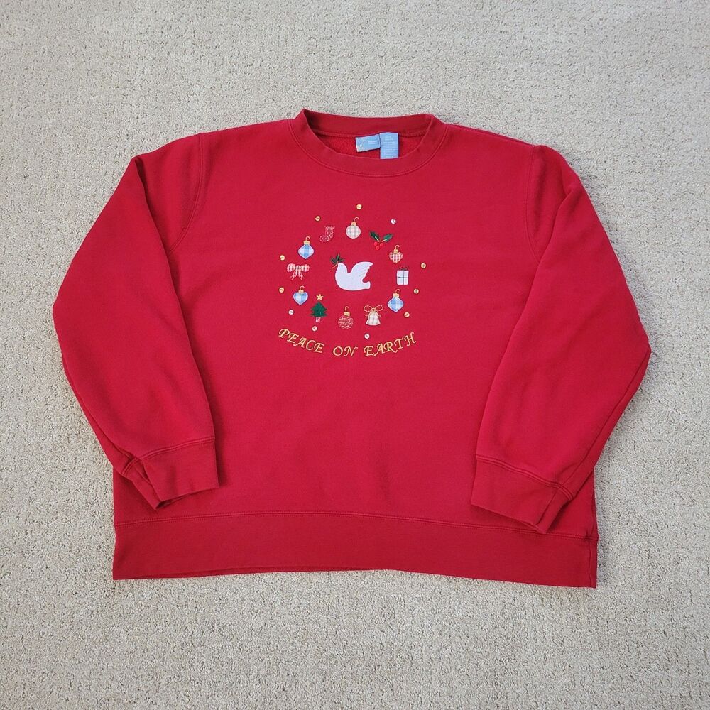 Vintage Christmas Sweater Sweatshirt Embroidered Grandmacore Holiday 90s Large